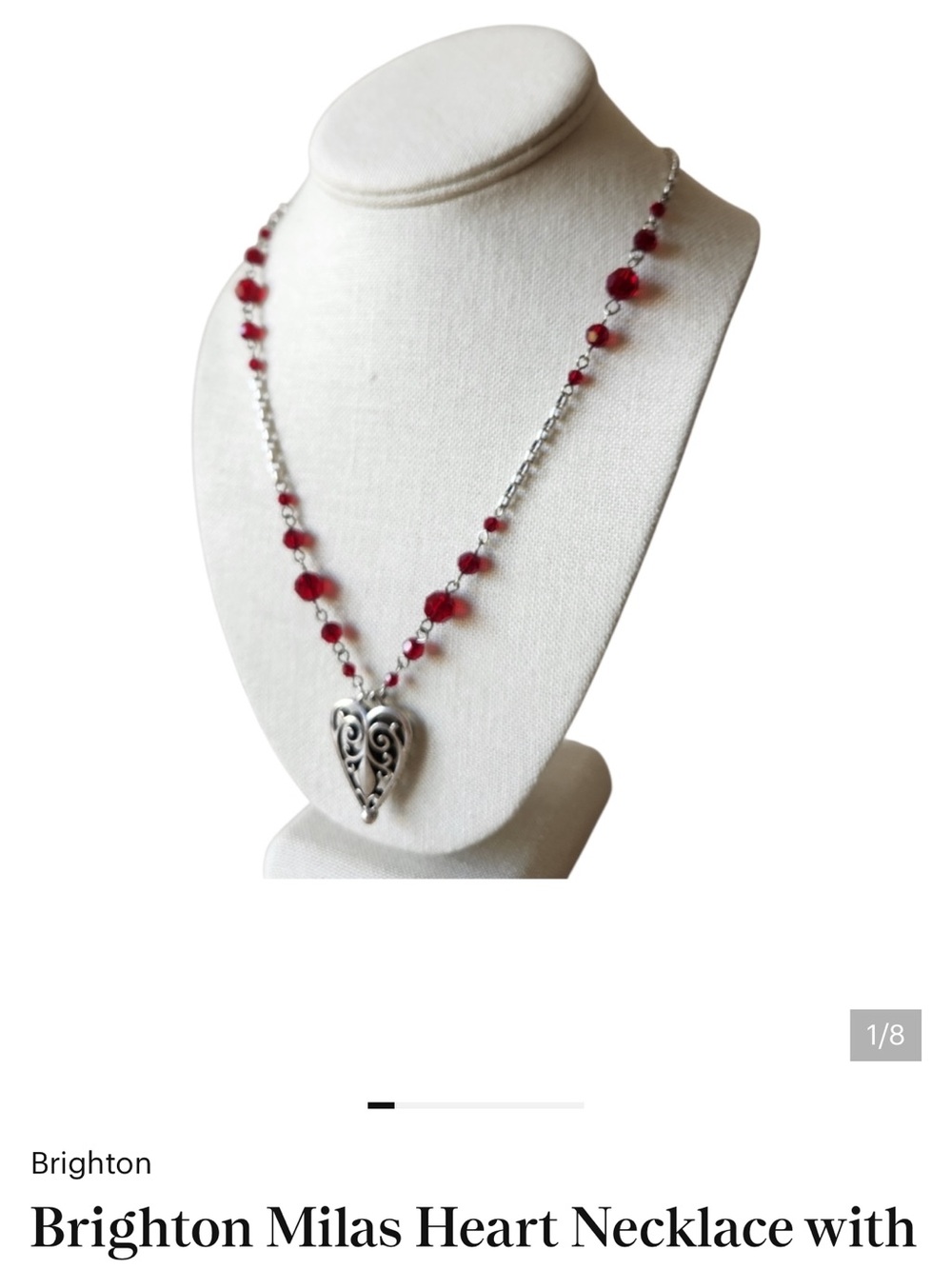 Brighton Silver Heart Necklace with Red Beads